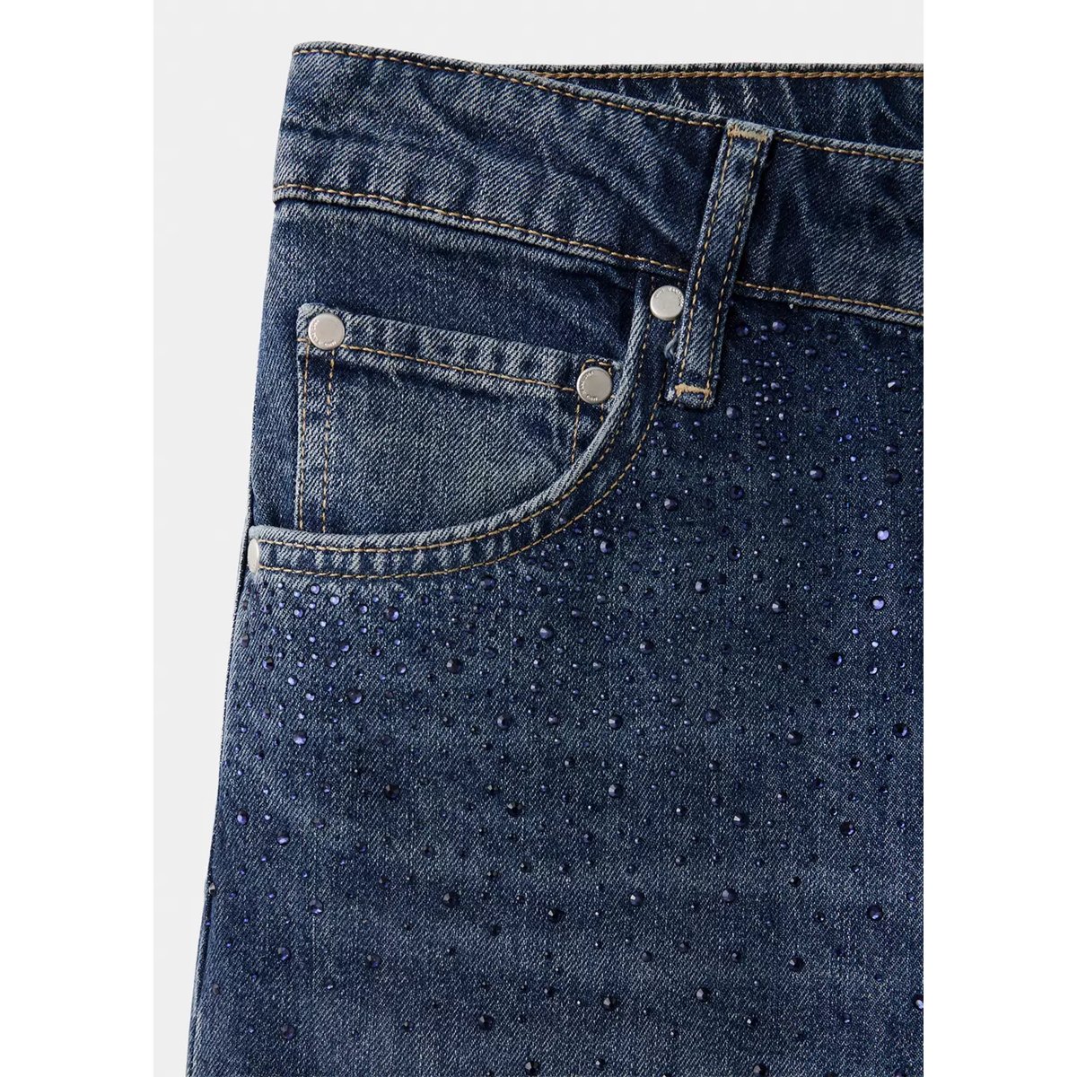 Jean large à strass bleu foncé, MANGO