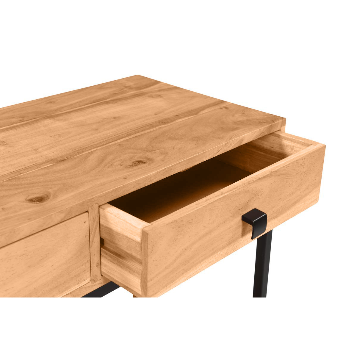 Console avec rangements 2 tiroirs en bois massif et métal noir L80 cm AXELLE bois clair / noir, MILIBOO