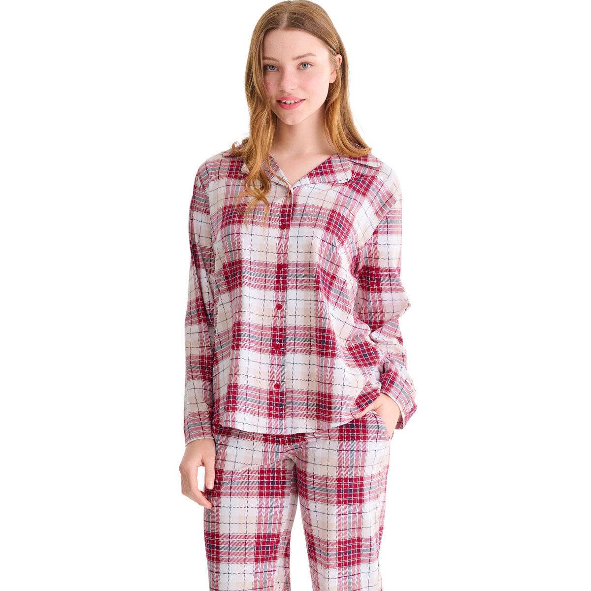 Haut pyjama chemise manches longues COSY NIGHTS rouge, LISCA