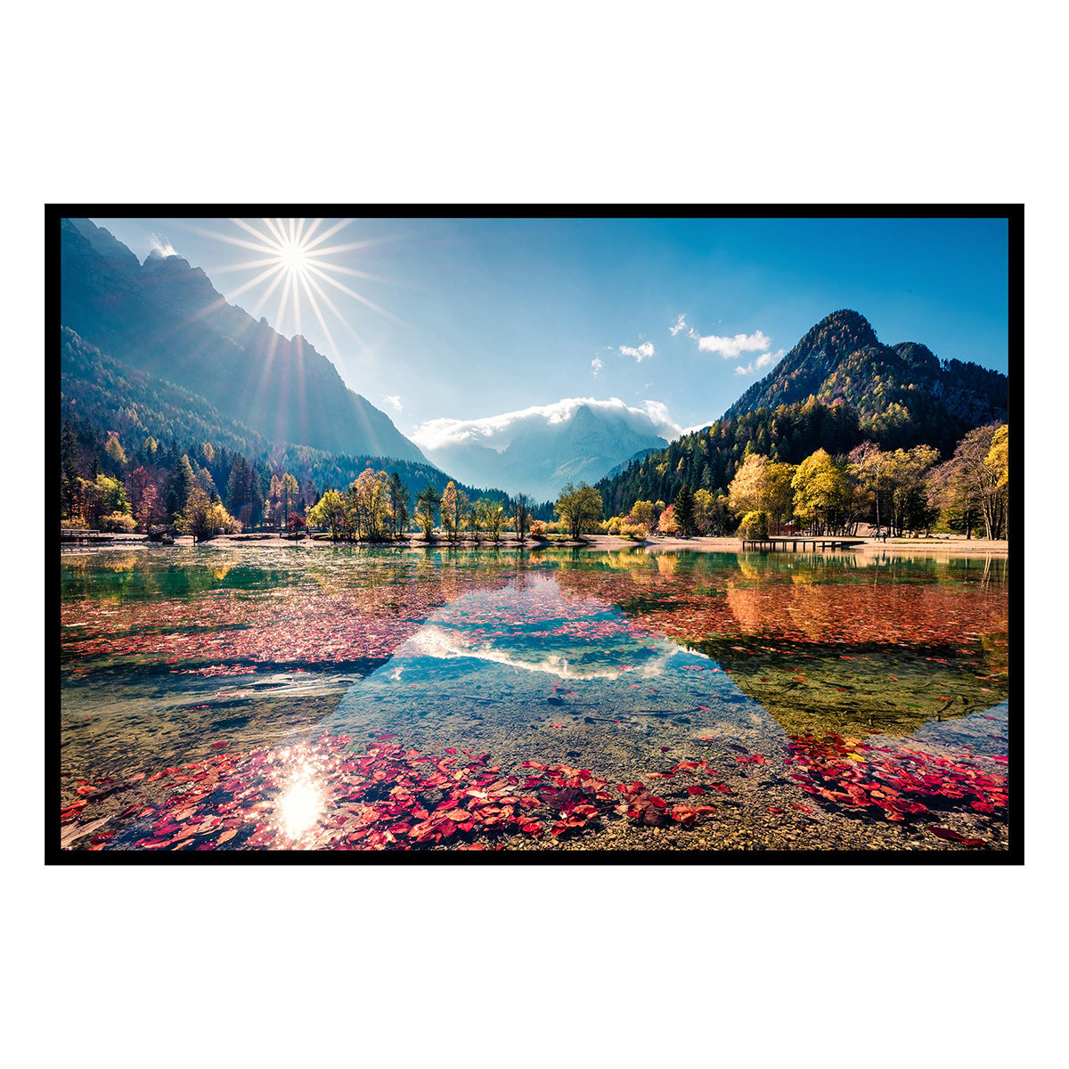 Affiche encadrée lac de montagne en automne affiche + cadre en métal - noir, HEXOA