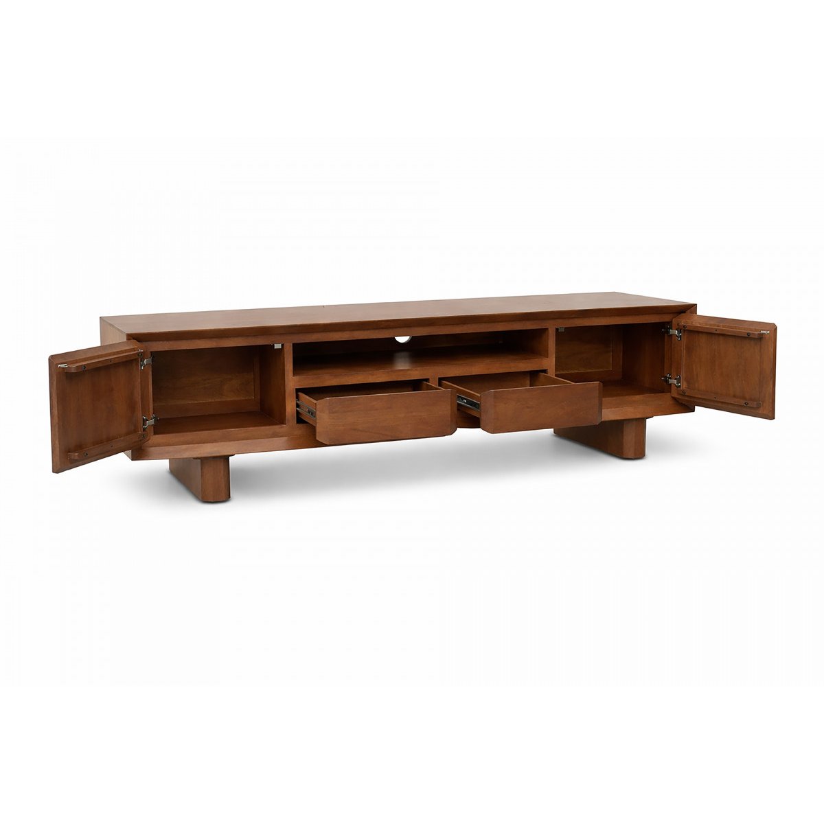 Meuble TV 200 cm bois massif, BELLECOUR marron foncé, BOBOCHIC