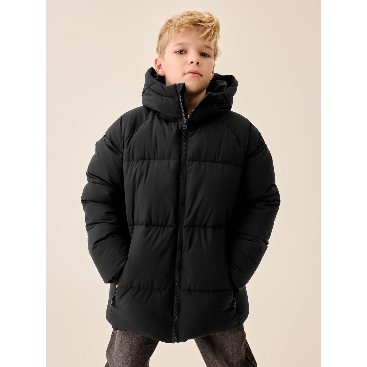 Manteau rembourré à doublure micropolaire noir, NEXT