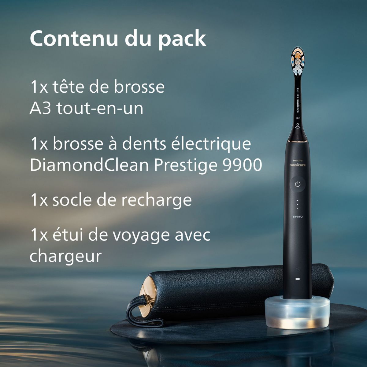 Brosse à dents électrique Sonicare Diamondclean Prestige 9900 HX9992/12 bleu, PHILIPS