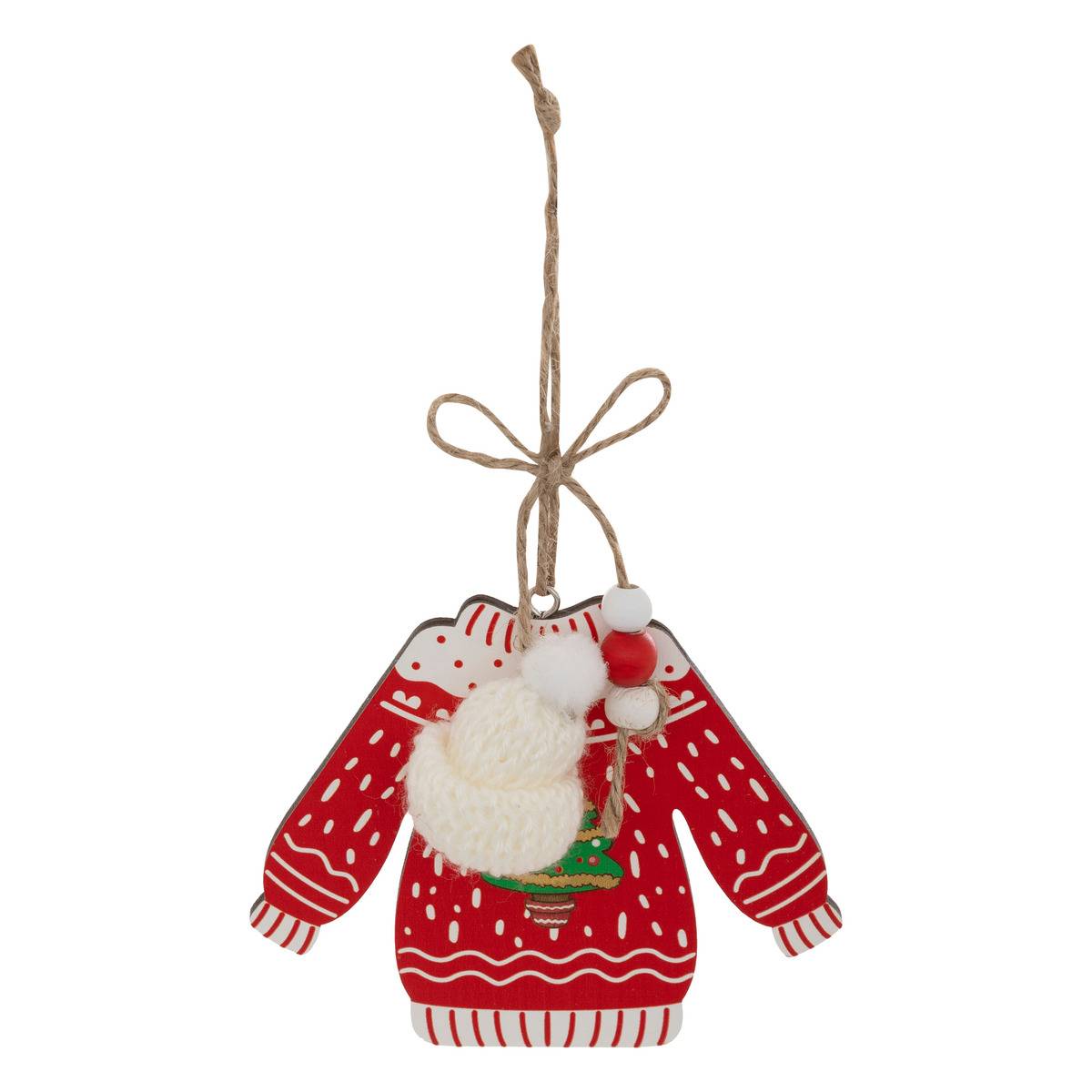Lot de 2 sujets pull de Noël bois H12 cm rouge, ATMOSPHERA