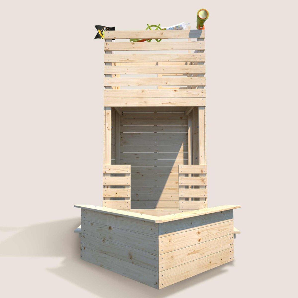 Cabane bateau en bois extérieur avec bac à sable PIRATE marron, SOULET