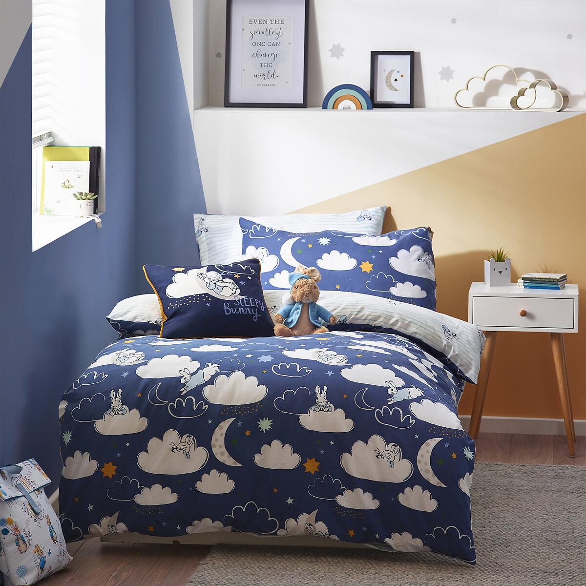 Peter Rabbit Sleepy Cotton Mix Duvet Cover and Pillowcase Set blue, PETER RABBIT