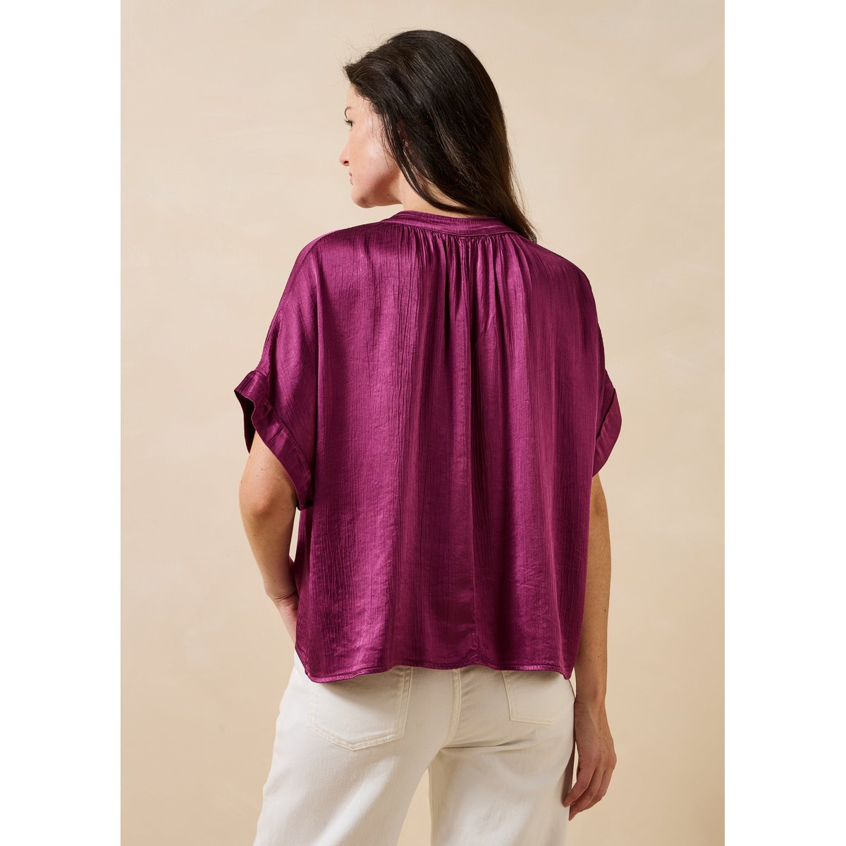 Top manches courtes encolure tunisienne purple velvet, LA FEE MARABOUTEE