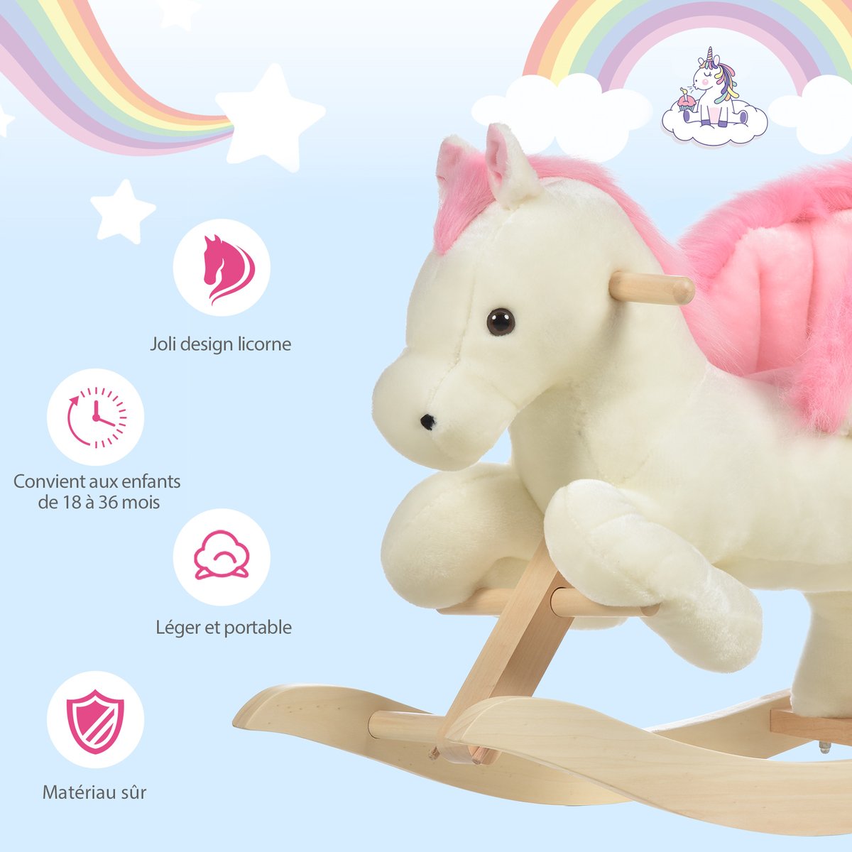 Cheval à bascule pour enfants Bois Blanc blanc, HOMCOM