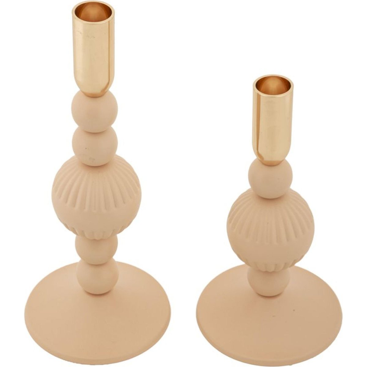 Bougeoirs en fer cannelés lot de 2 GLAM rose et doré, RECOLLECTION