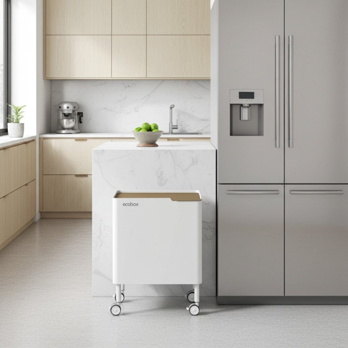 Poubelle cuisine ergonomique, 2 x 20 litres, ECOBOX NOA sable, DON HIERRO