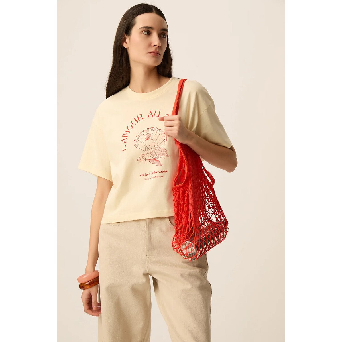 Bedrukt T-shirt met korte mouwen, YACOB geel , DES PETITS HAUTS