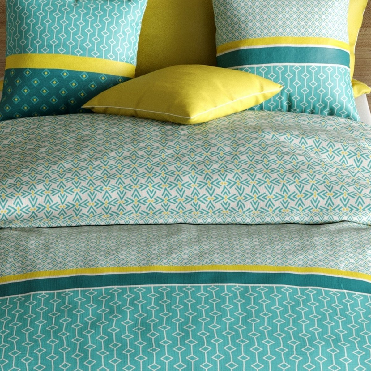 Parure de lit - Housse de couette + taie 100% Coton 57 fils vert, EDEN