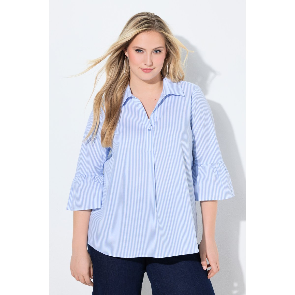 Chemisier à rayures, coupe évasée bleu clair, ULLA POPKEN