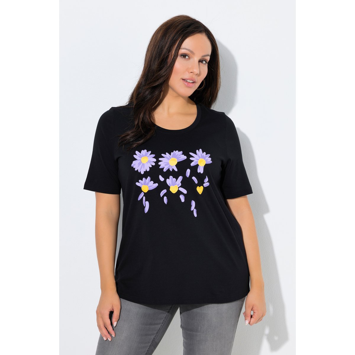 T-shirt à fleurs, coupe Classic Fit noir, ULLA POPKEN