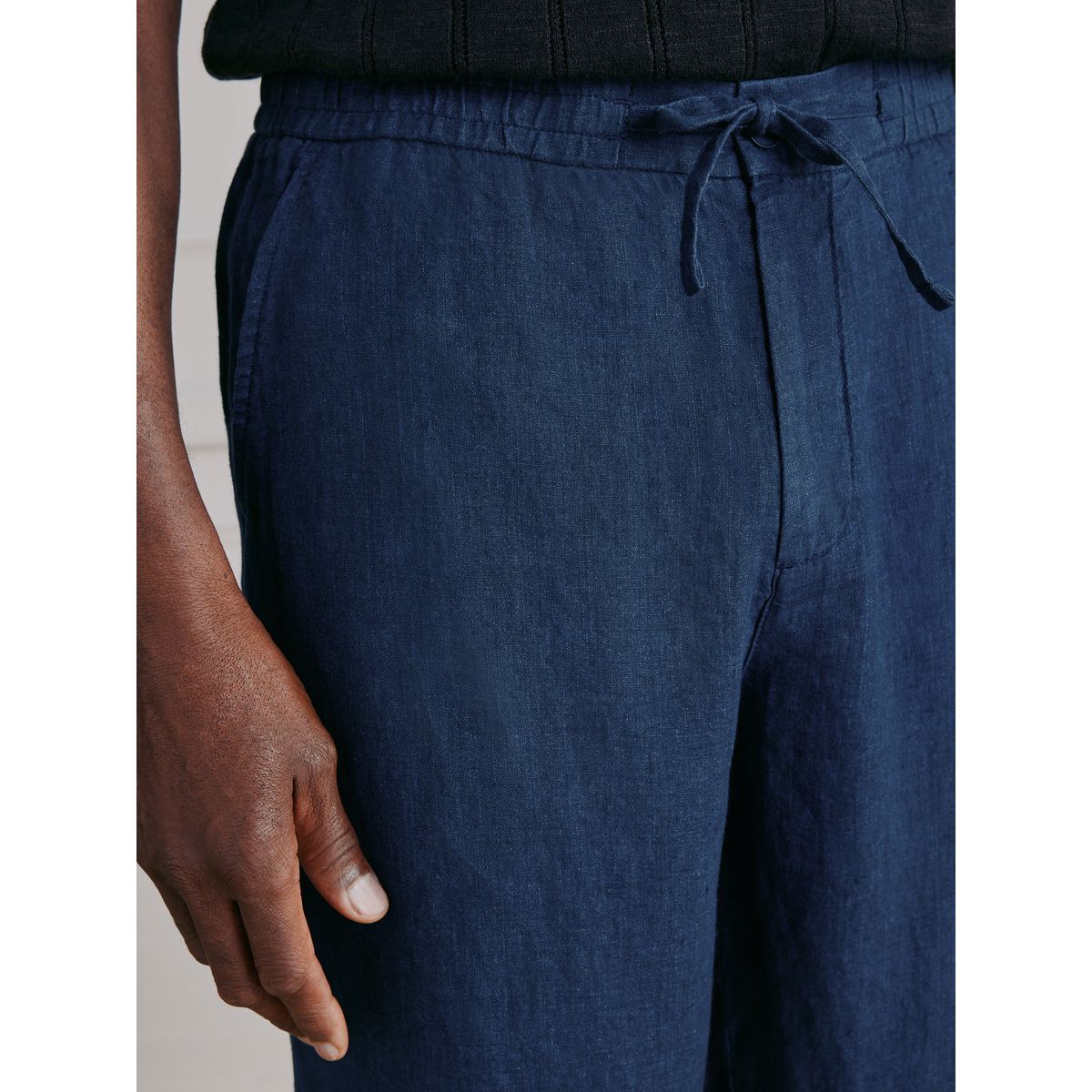 Pantalon lin taille élastique signature bleu marine, NEXT