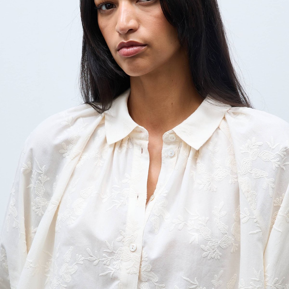 Chemise manches longues brodée en coton BIO GOTS ecru, MONOPRIX