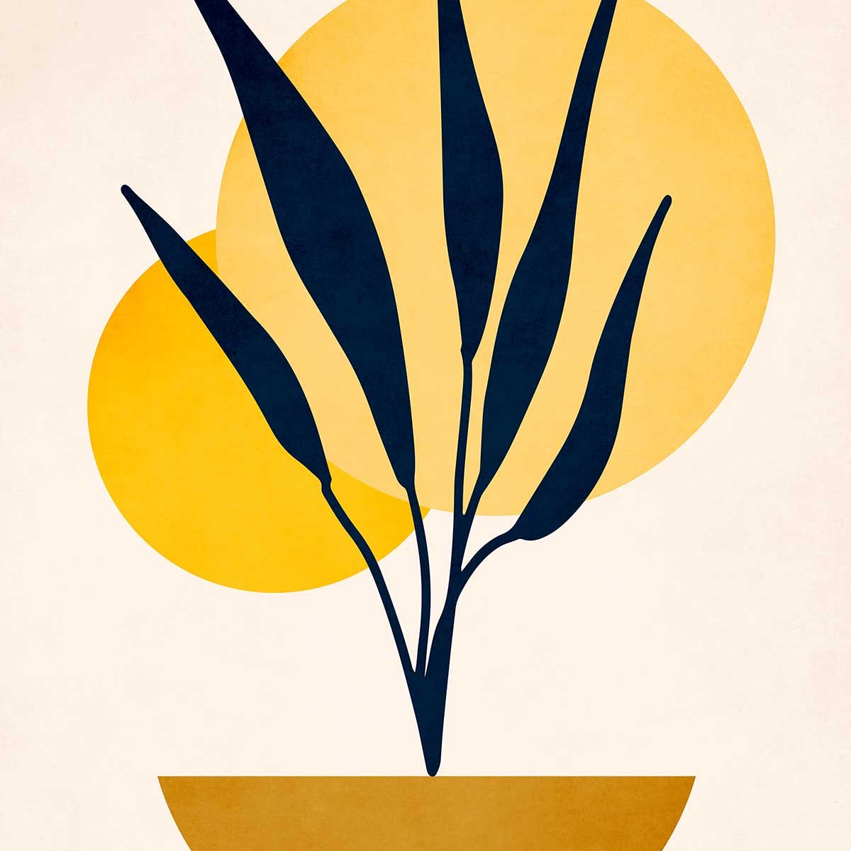 Affiche dessin ""plante cubique"" affiche + cadre en bois - noir, HEXOA