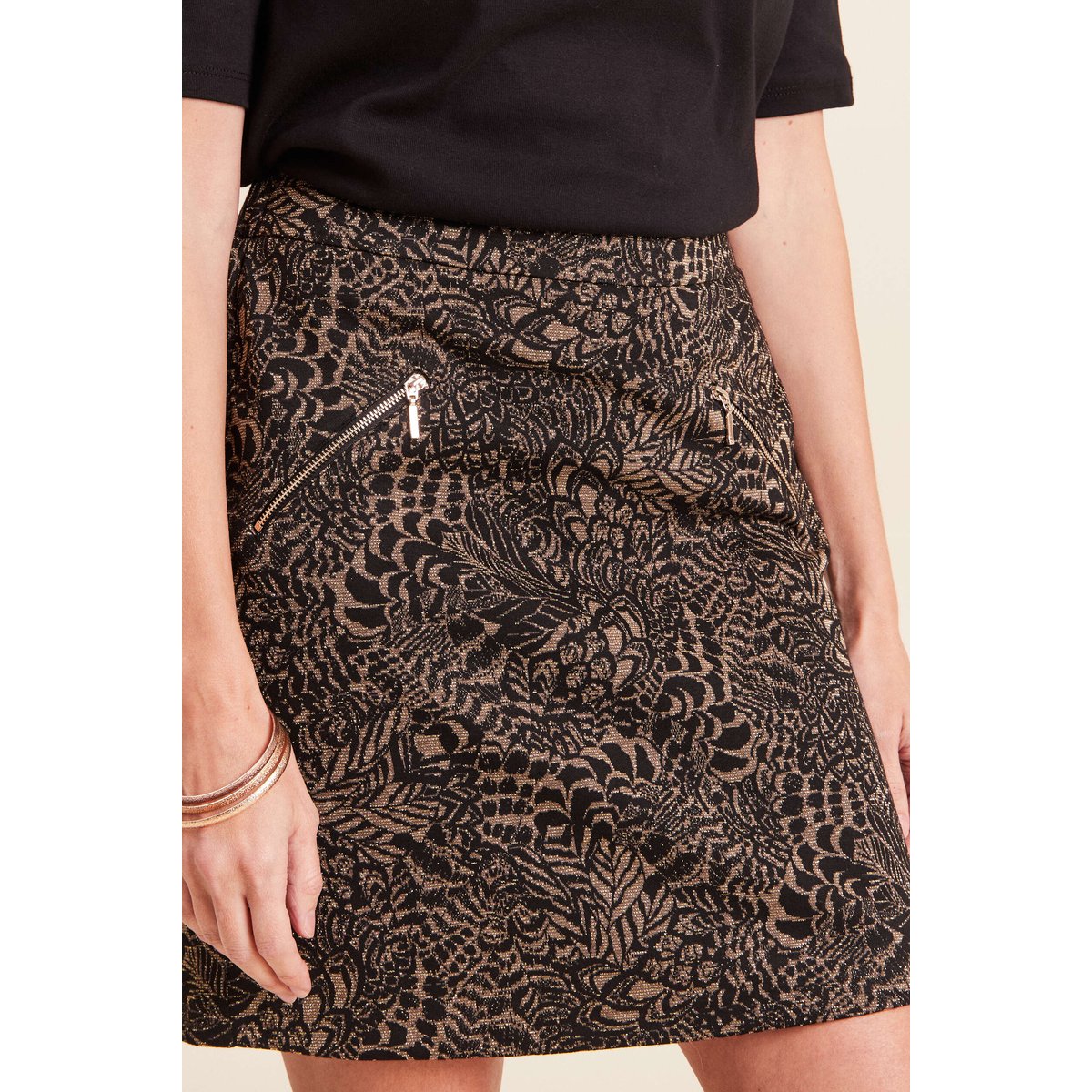 Jupe jacquard courte vert kaki, BREAL
