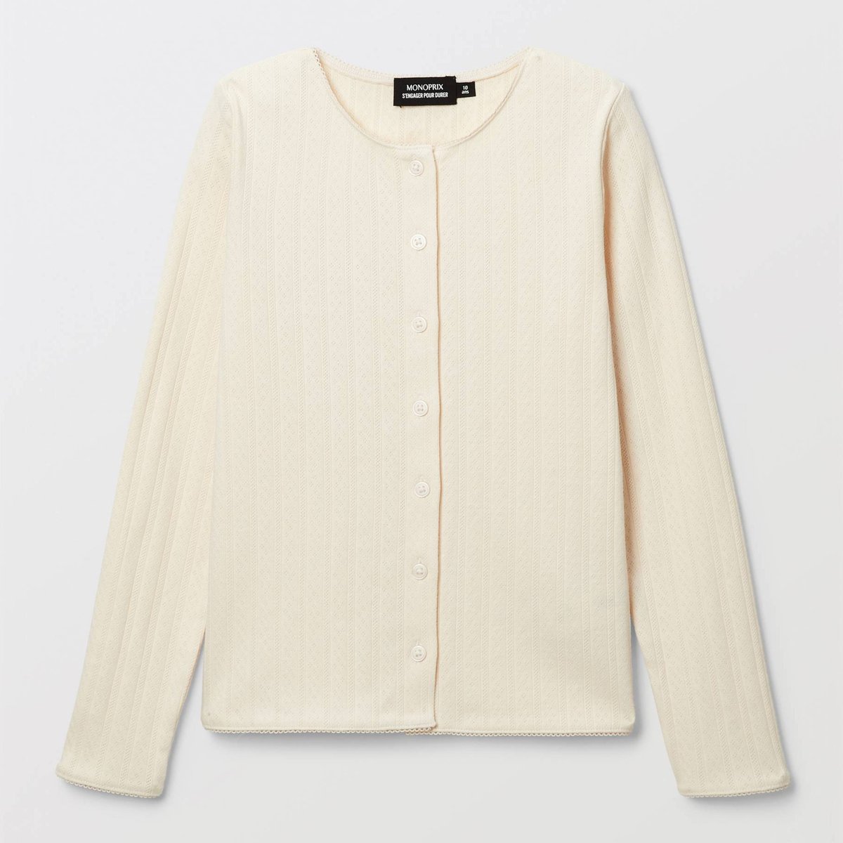 T-shirt manches longues en pointelle amaretti, MONOPRIX