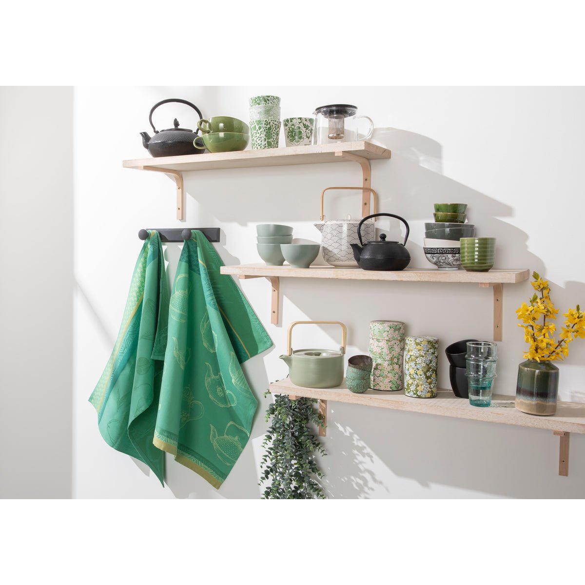 Torchon jacquard en coton MÉLI MÉLO vert, COUCKE