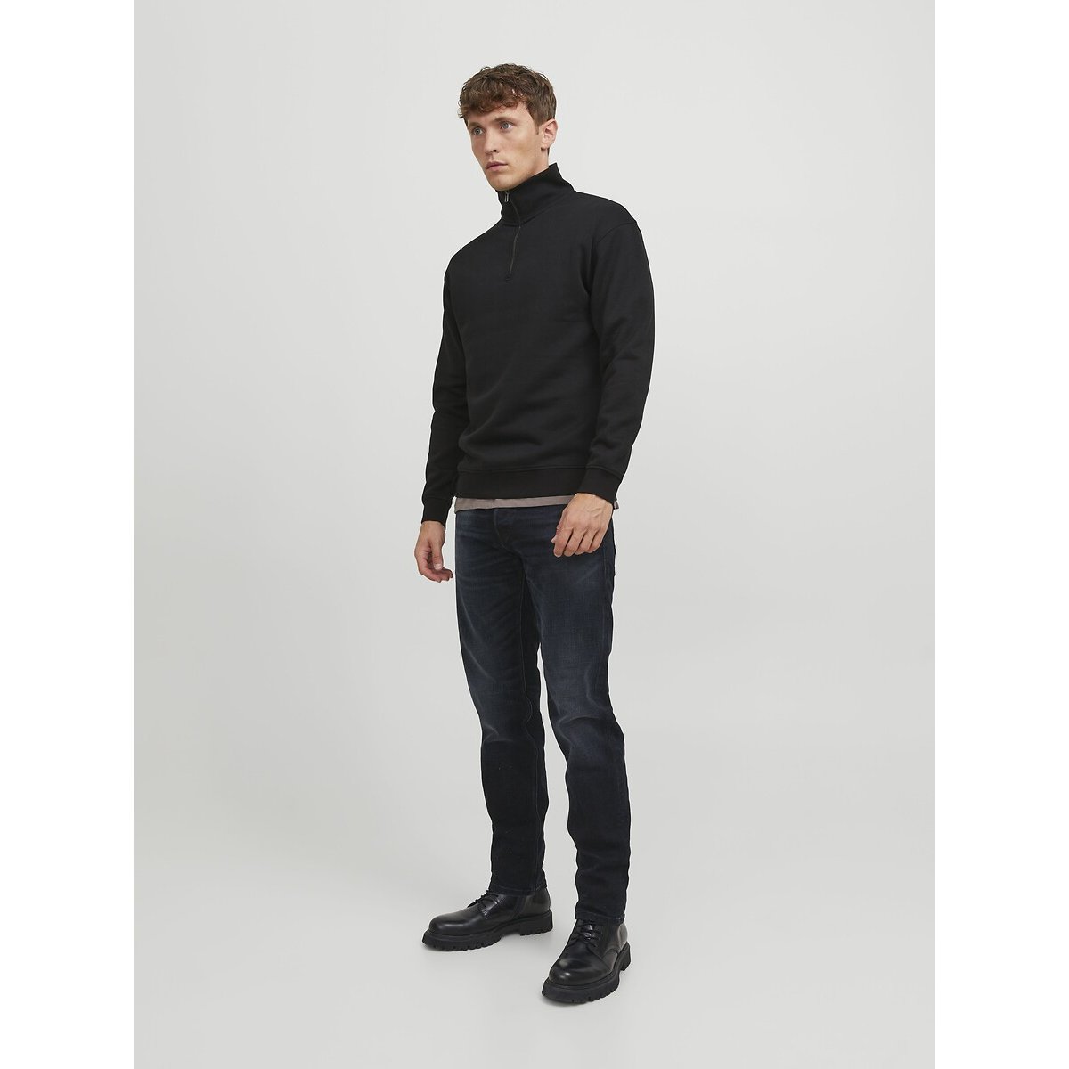 Sweat col demi-zippé noir, JACK & JONES