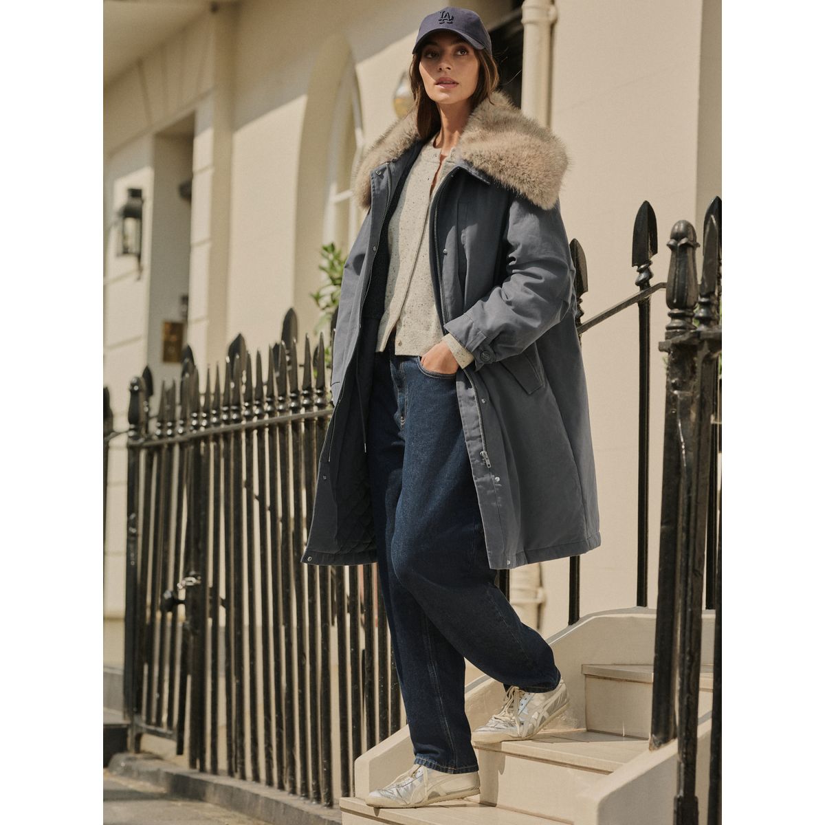 Parka à col en imitation fourrure premium gris anthracite, NEXT