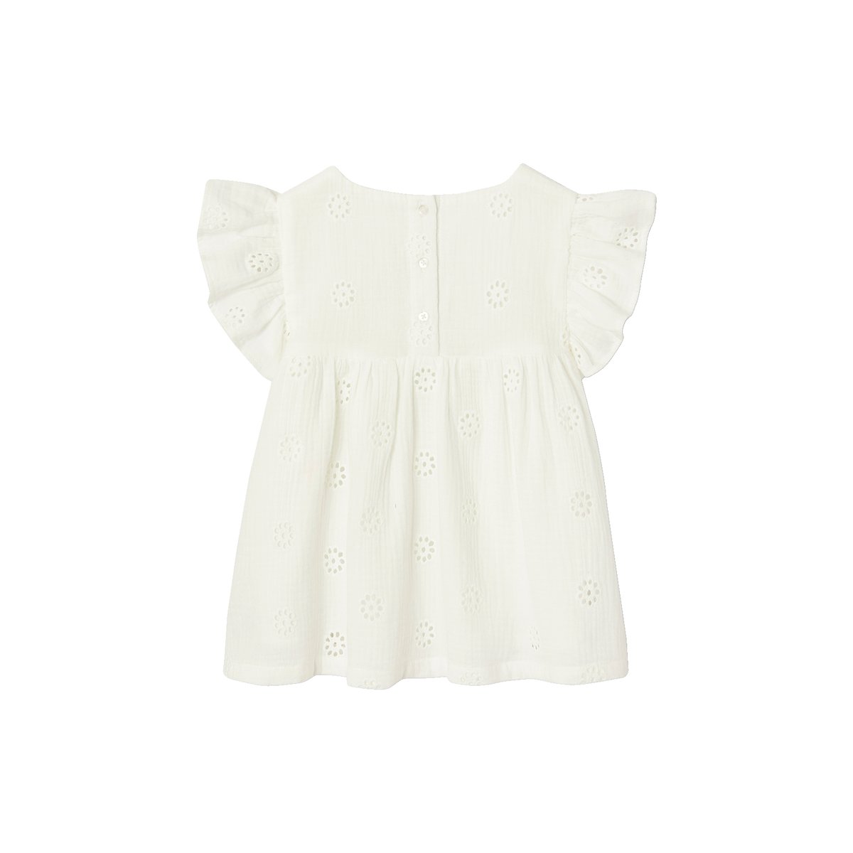 Blouse en gaze de coton brodée blanc, VERTBAUDET