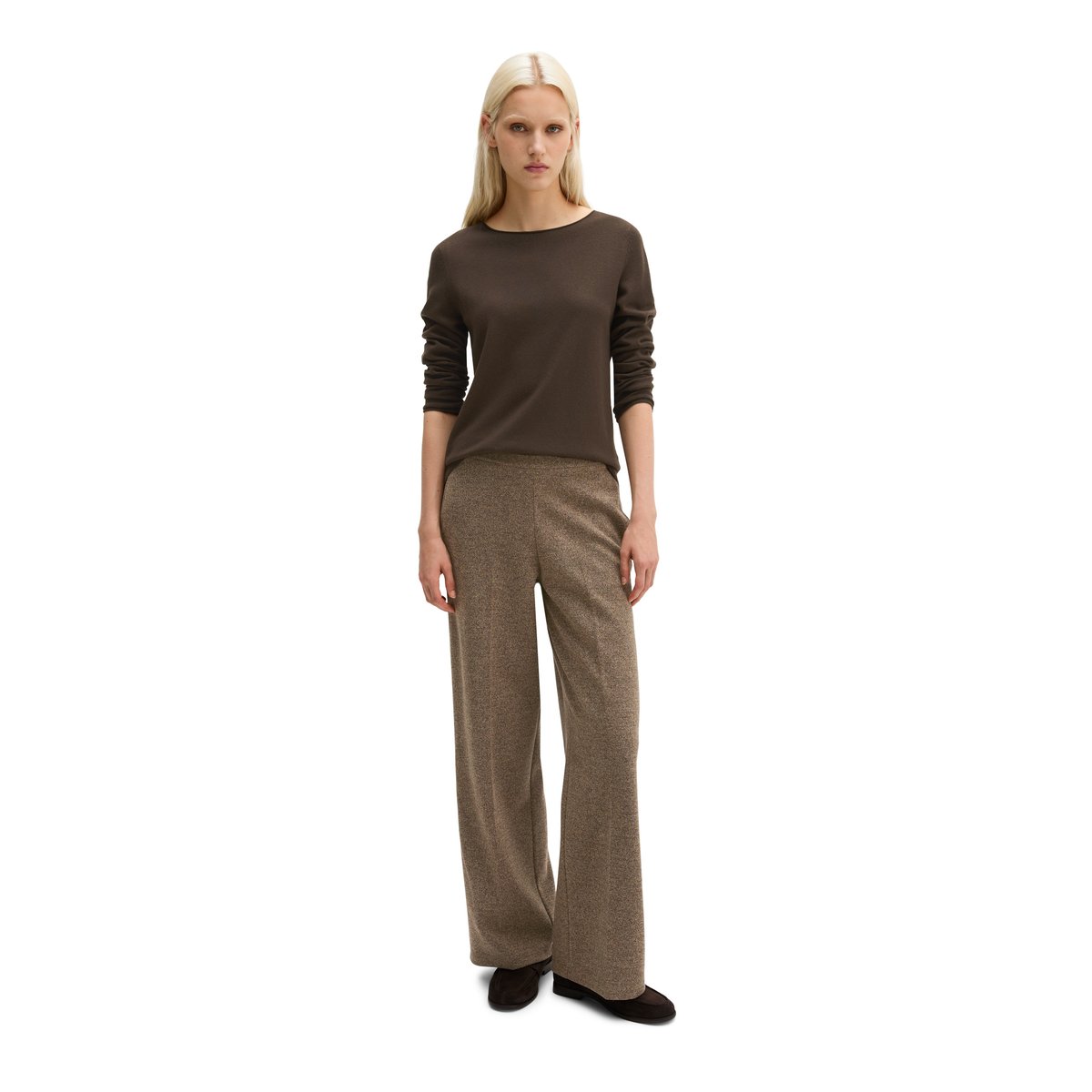 Pull-over en maille fine regular en doux mélange de laine vierge brun foncé, MARC O'POLO
