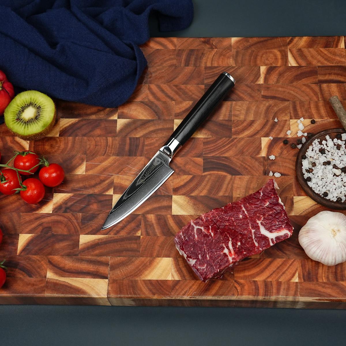 Couteau à légumes noir damas 21cm avec étui - "Core" couleur unique, LAGUIOLE CUISSON