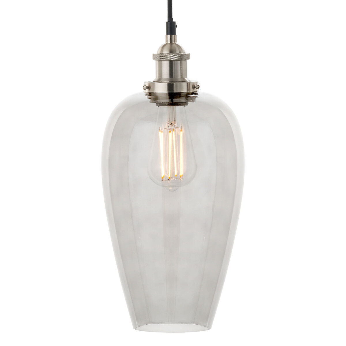 Cleo Glass Tulip Pendant Light in Antique Silver smoky glass, SO'HOME