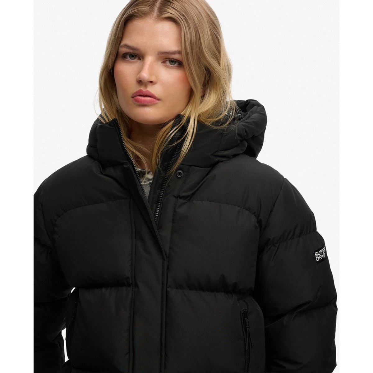 Doudoune à capuche matelassée noir, SUPERDRY
