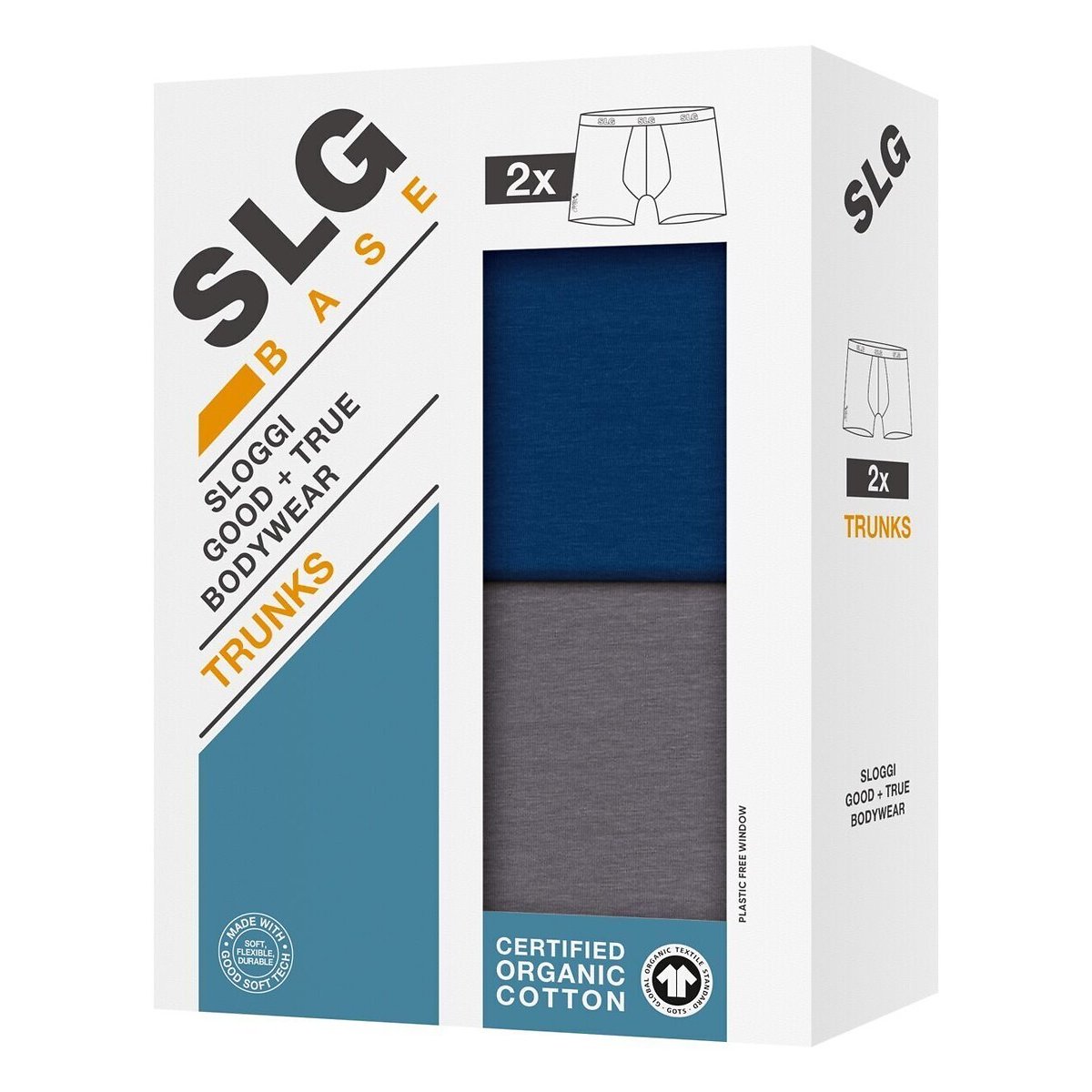 Confezione da 2 boxer tinta unita grigio + blu, SLOGGI