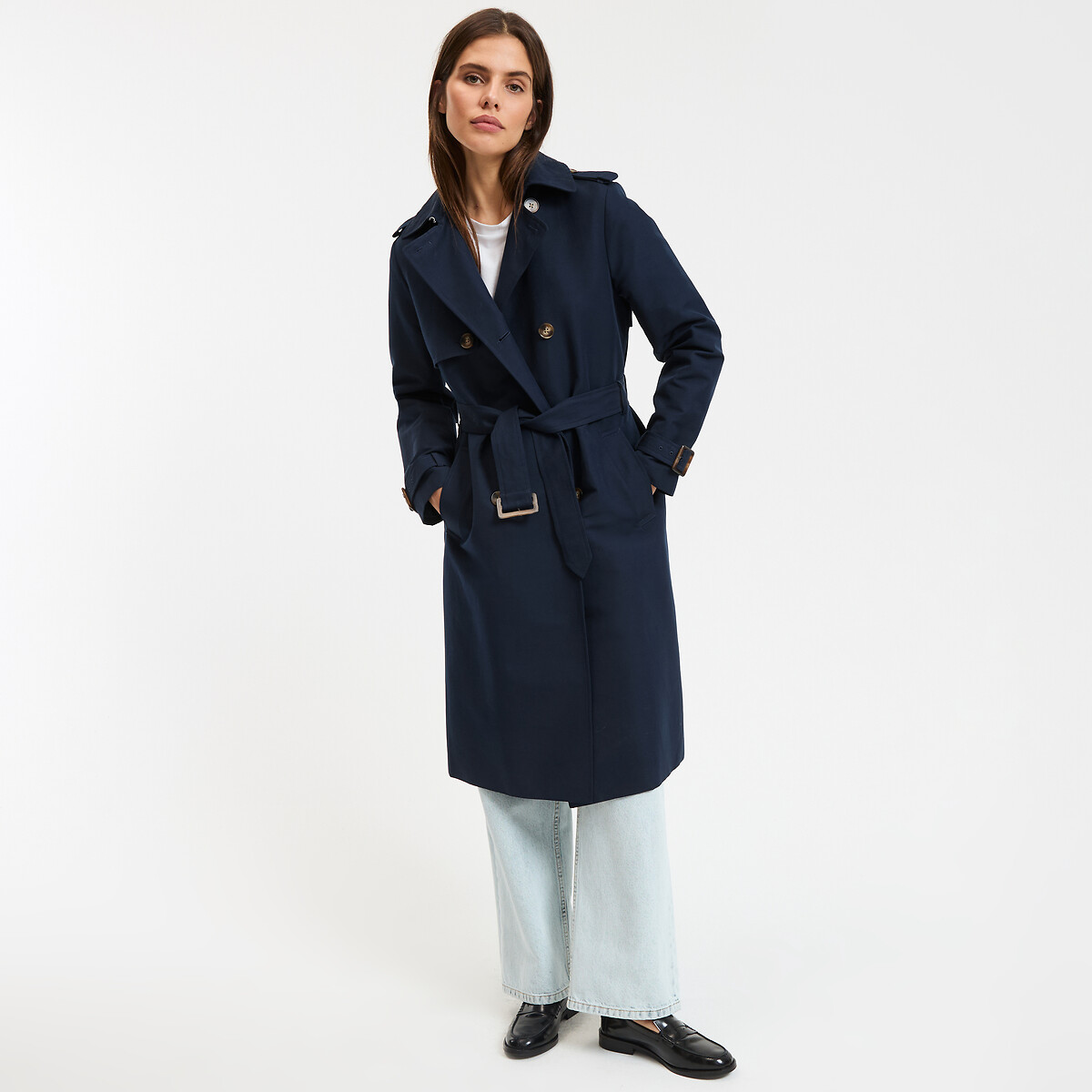 Double-Breasted Trench Coat navy blue, LA REDOUTE COLLECTIONS