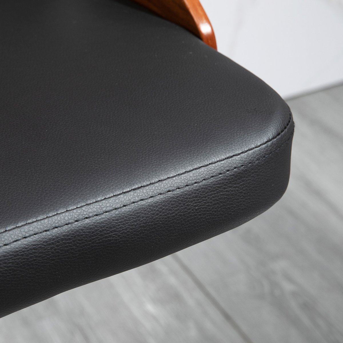 Tabouret de bar revêtement synthétique PU noir, aspect bois, chrome, HOMCOM