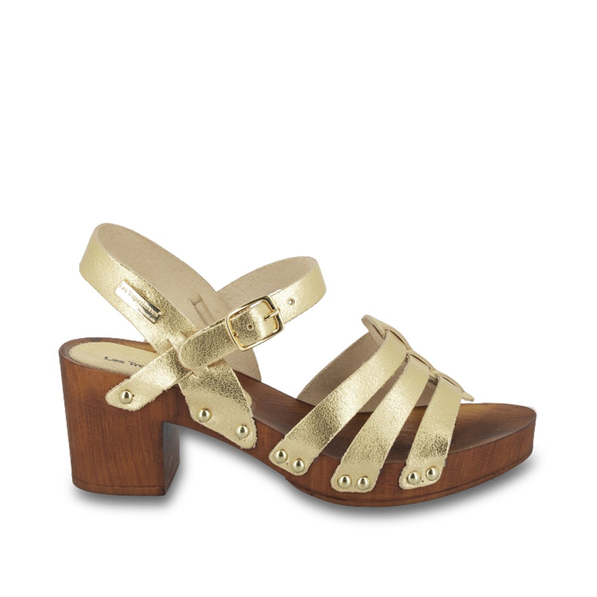 Sandales à talons forme sabot en cuir POLLY or, LES TROPEZIENNES PAR M.BELARBI