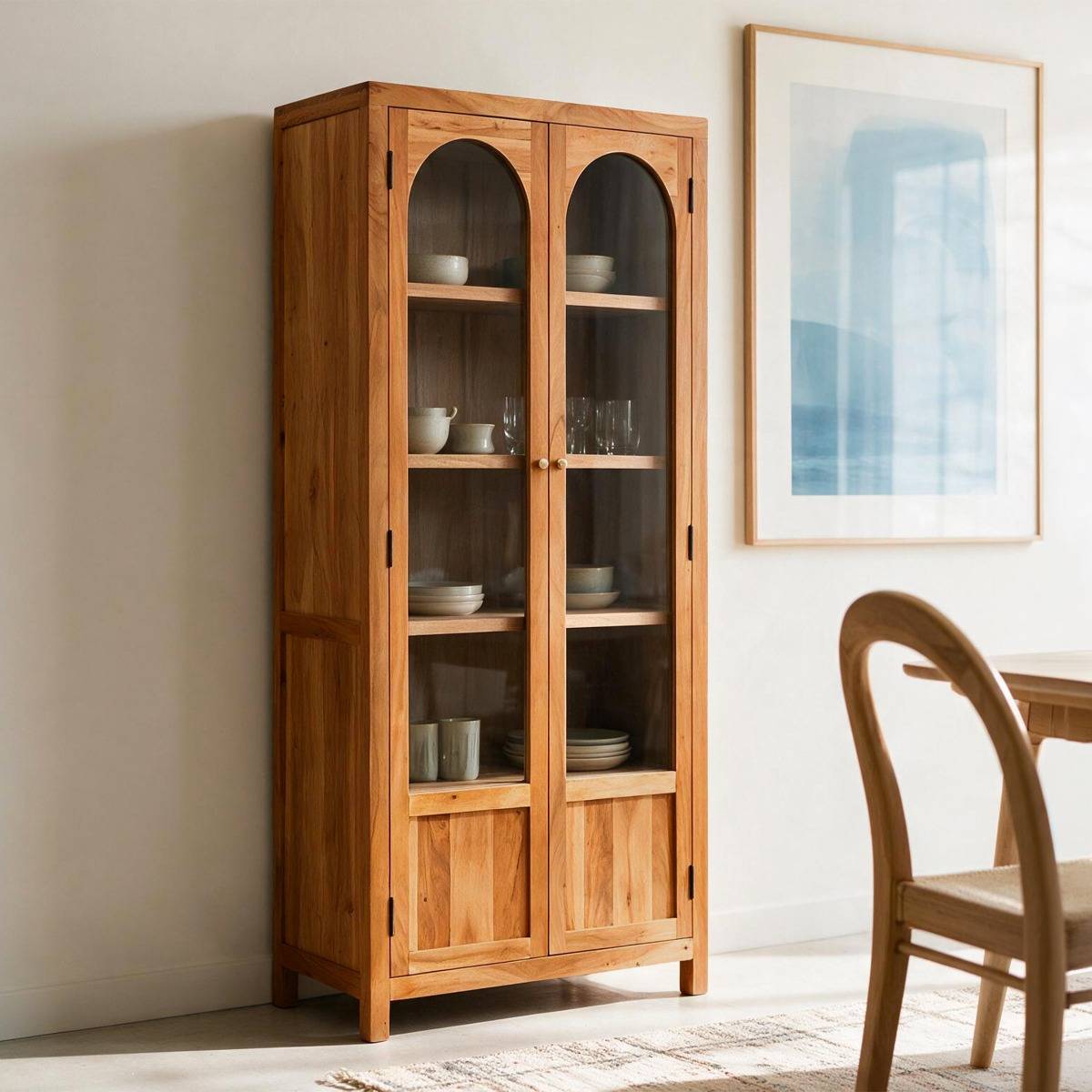 Vitrine en bois d'acacia  AURINA bois clair, MADE IN MEUBLES 