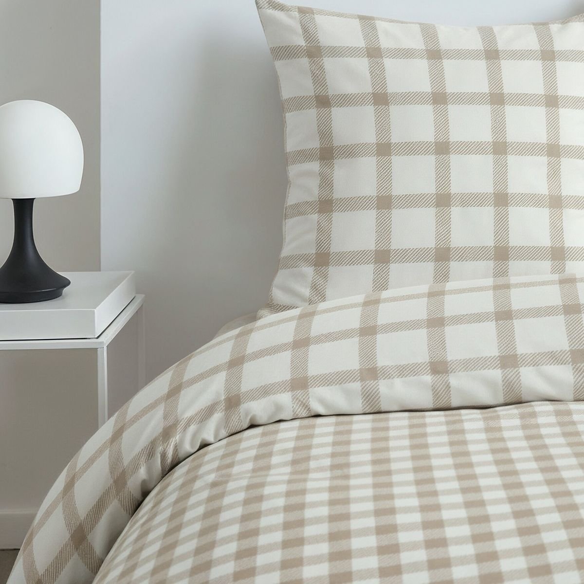 Parure de lit imprimé A carreaux SUNSHINE CORALIE beige, TODAY