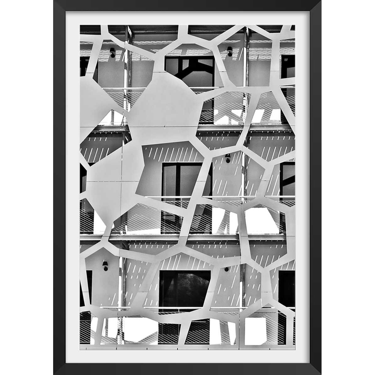 Affiche urbaine balcons sur angle affiche + cadre en bois - noir, HEXOA