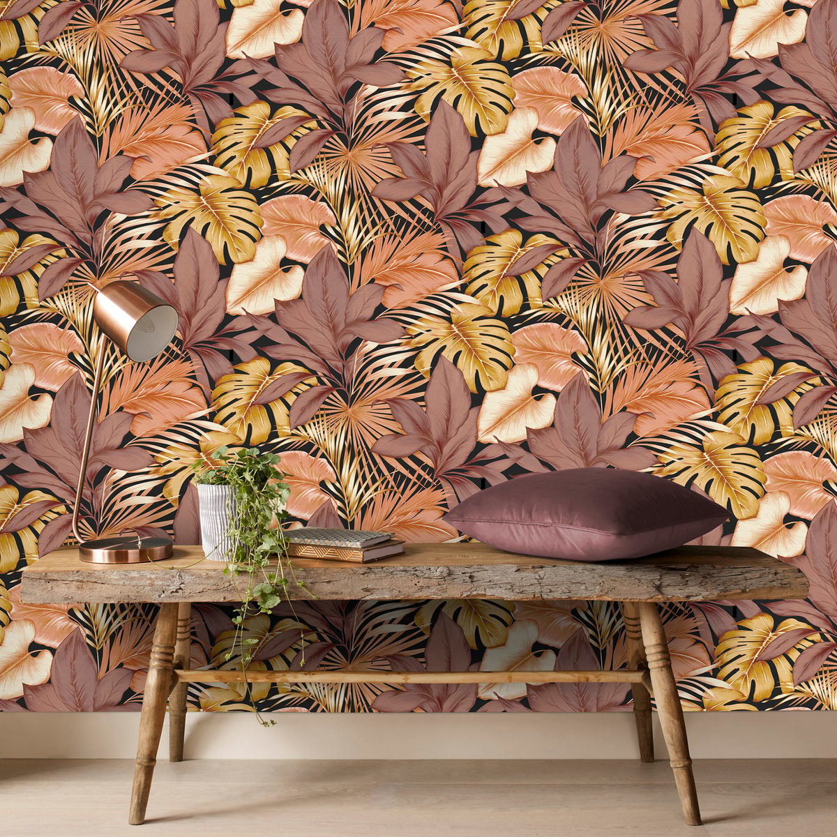 Papier peint feuilles d'eucalyptus Indra marron, ocre, sépia, SUPERFRESCO EASY