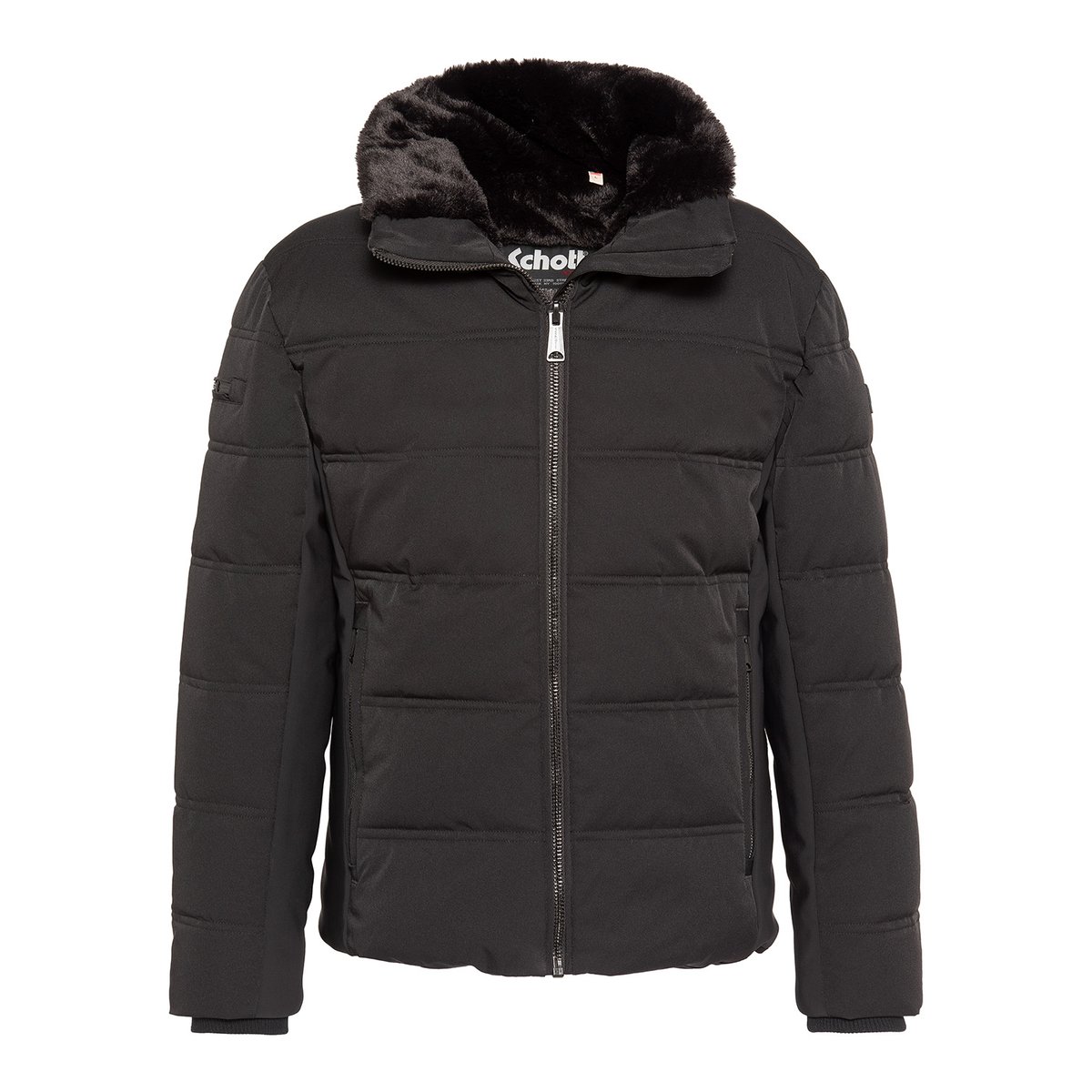 Parka à capuche et col en imitation fourrure noir, SCHOTT