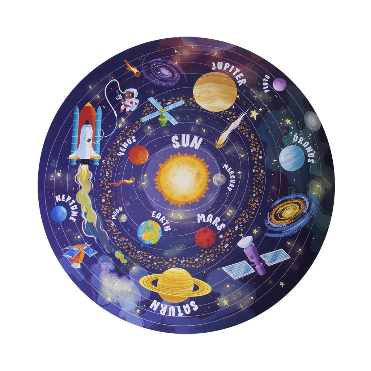 Puzzle circulaire Systeme solaire pieces couleur unique, APLI-AGIPA