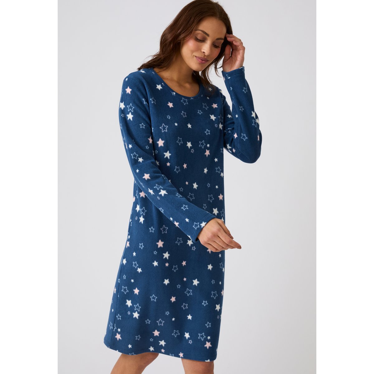 Chemise de nuit Thermolactyl en micropolaire bleu marine imp., DAMART