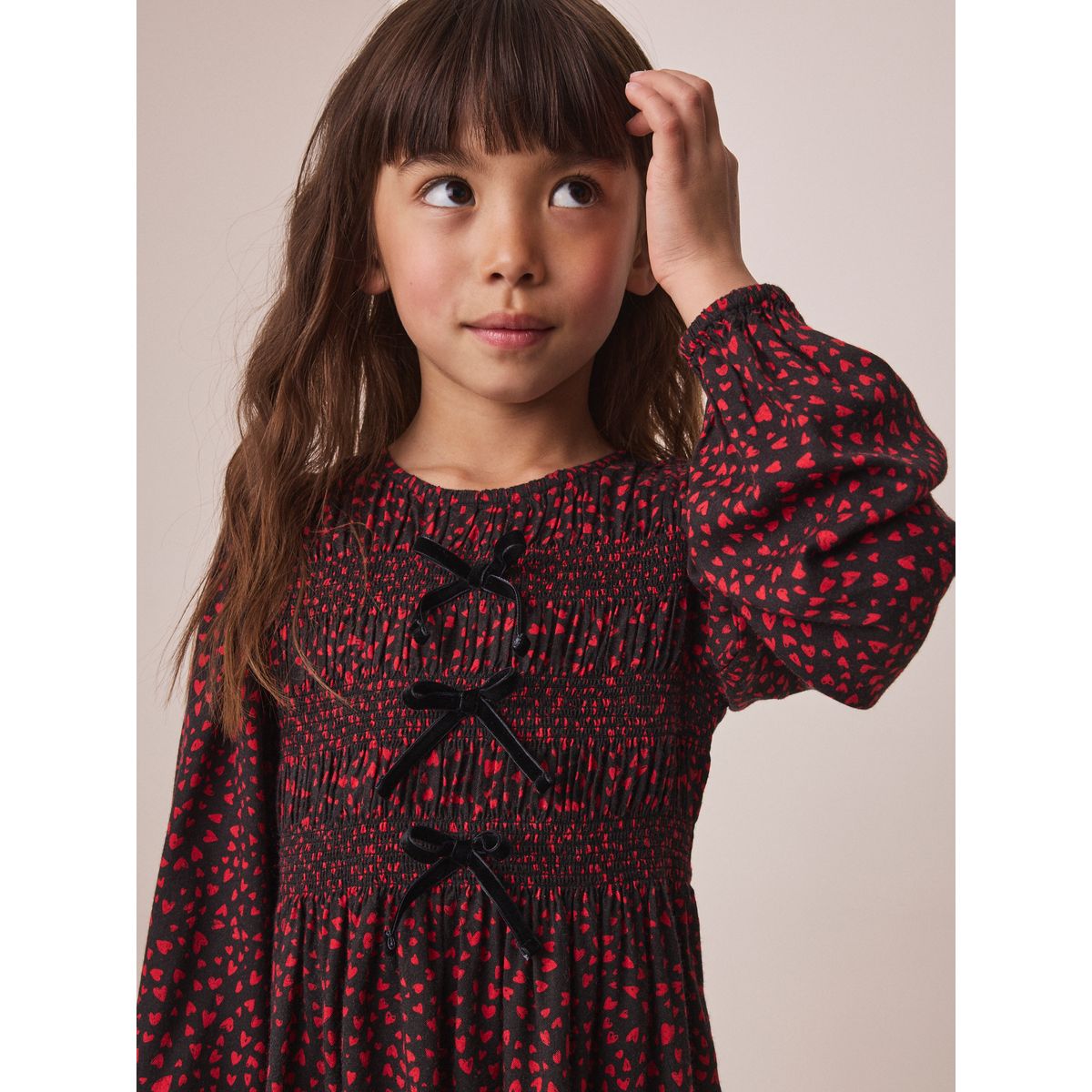 Robe à manches longues et nœud cœur rouge et noir, NEXT
