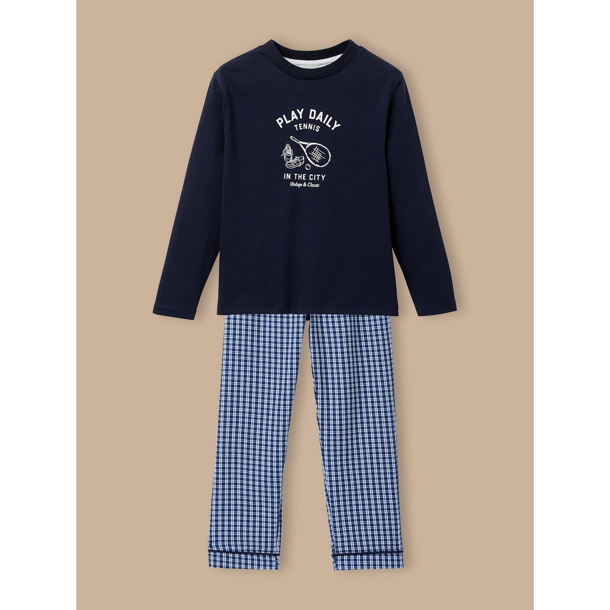 Pyjama imprimé - coton biologique carreaux bleu, CYRILLUS