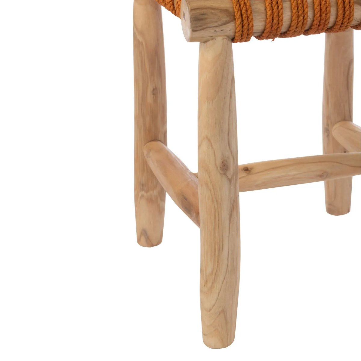 Tabouret en teck et assise tressée - LIPSI orange, HELLIN, DEPUIS 1862