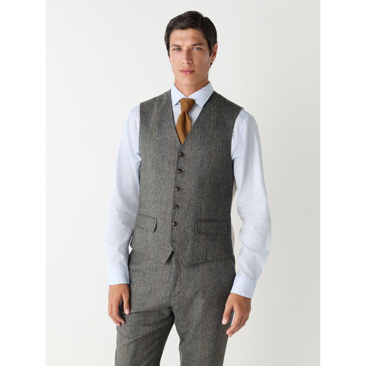 Gilet de costume slim à chevrons en laine gris, NEXT