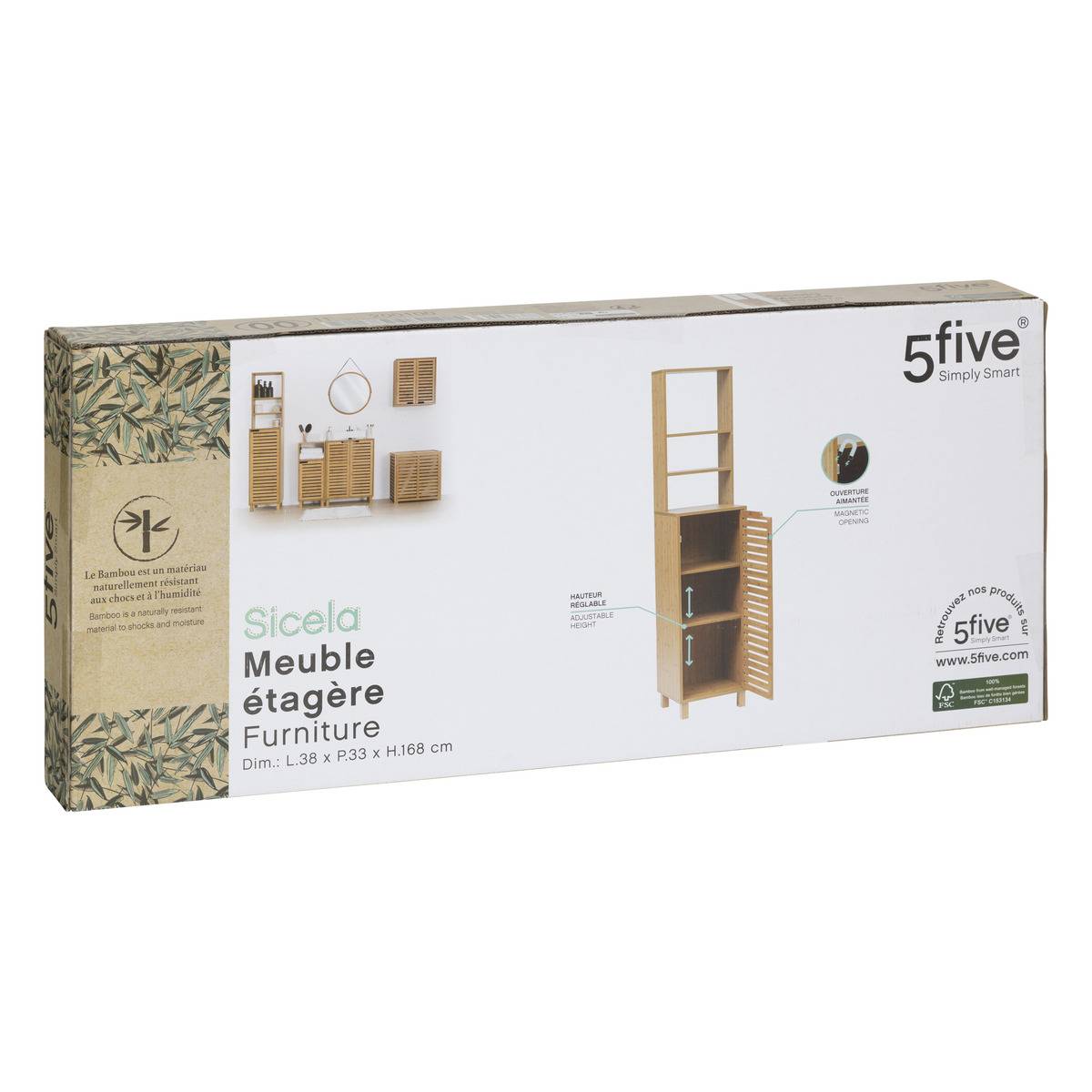 Meuble étagère 1 porte SICELA marron, 5FIVE SIMPLY SMART