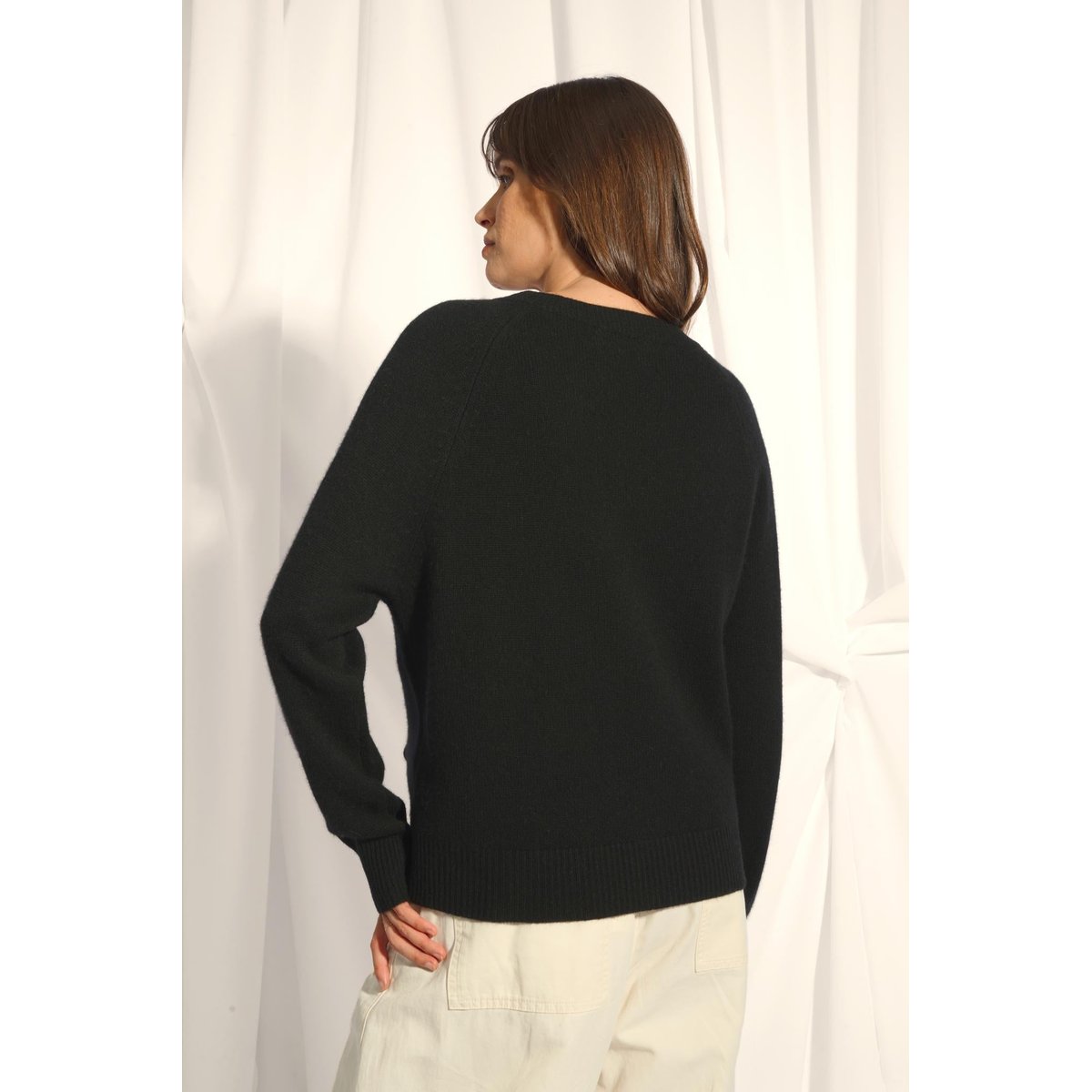 Pull Col Rond 4 Fils Noir Kona noir, JUST CASHMERE