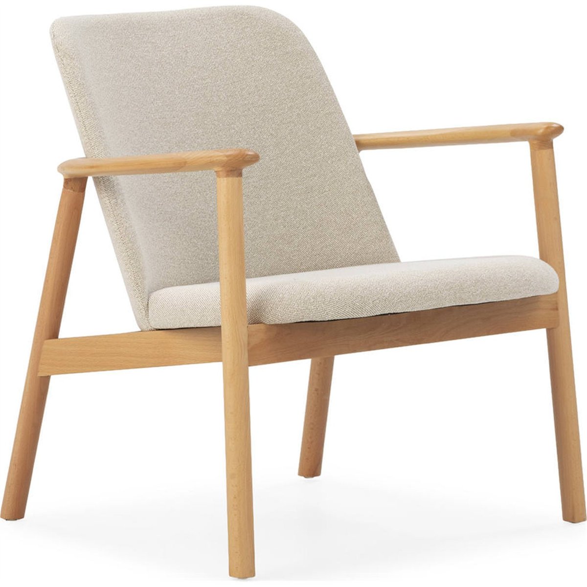 Fauteuil scandinave en hêtre et tissu naturel et gris, RECOLLECTION