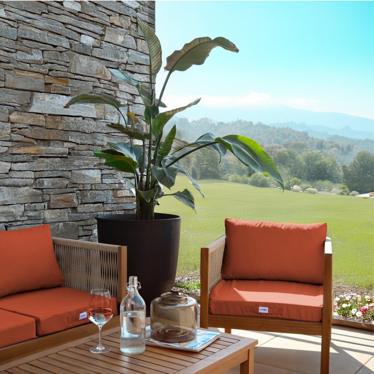Kit de coussins pour salon de jardin déhoussables - 50 x 50 cm terracotta, LINXOR